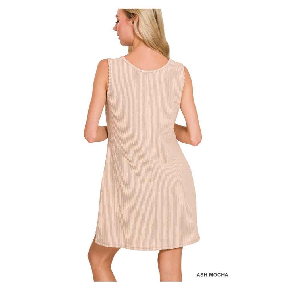 Zenana - Corded Rib Sleeveless Tank Mini Dress with Pockets - Large - Picture 2 of 3
